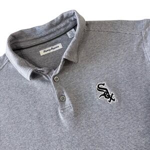 Tommy Bahama Mens Large Golf Polo Shirt Grey Stripe Chicago White Sox Logo